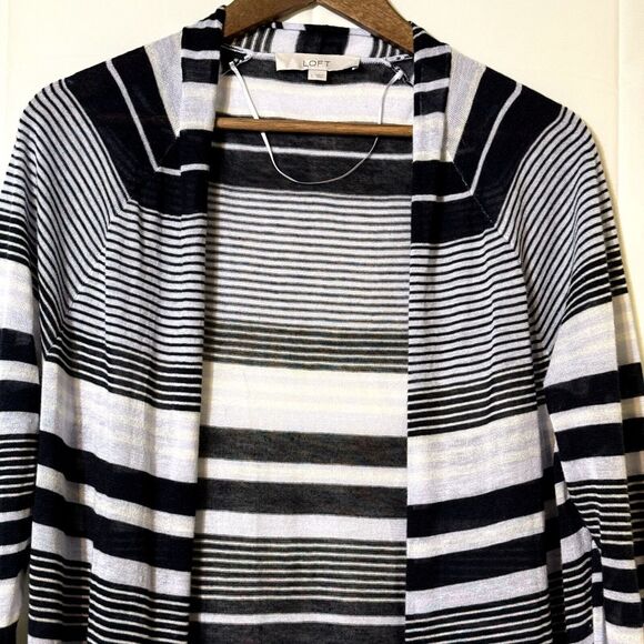 Loft Stripe Open Long Cardigan Lightweight Blue and White Large - Picture 3 of 6